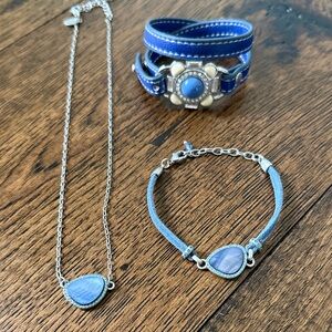 Lia Sophia Blue Stone Necklace and Matching Bracelet Set